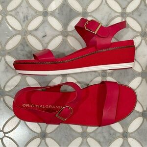 Cole Haan Berry Red Pink Leather Platform Sandals Sz 10